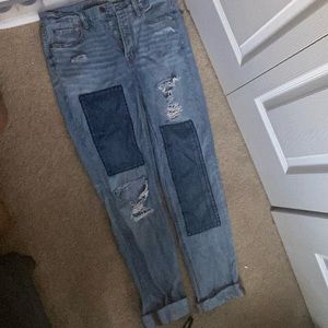 American Eagle distressed patch cropped jeans